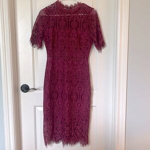 Lulus Remarkable Burgundy Sheer Lace Short Sleeve Dress size Small